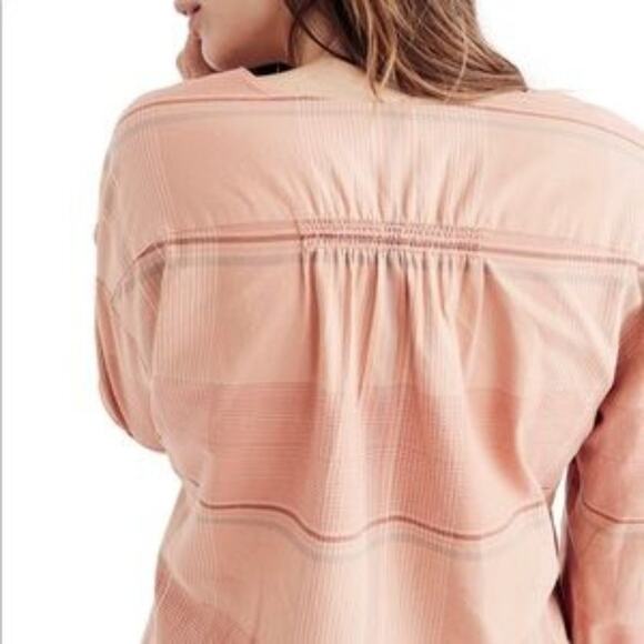 Madewell Morningview Tie-Sleeve Peach Plaid Button-Front Blouse - Picture 2 of 6